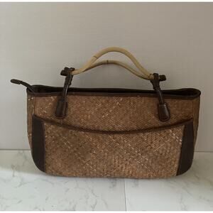 Vintage Wicker Rattan Woven Purse Bamboo Handles